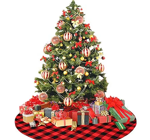 Deggodech 90cm Buffalo Plaid Gonna Albero di Natale Rosso e Nero Buffalo Check Gonne per A...