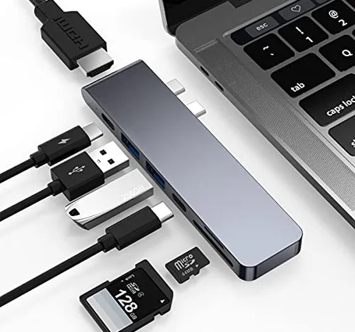 USB C Hub MacBook air m1, 7 in 2 Dual Typ C Hub Adapter mit Thunderbolt 3 100W PD, 4K HDMI...