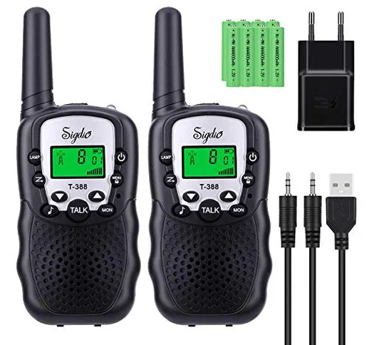 Sigdio T-388 Walkie Talkie Bambini con 8 Pezzi Batterie Ricaricabili e Caricabatterie Rice...