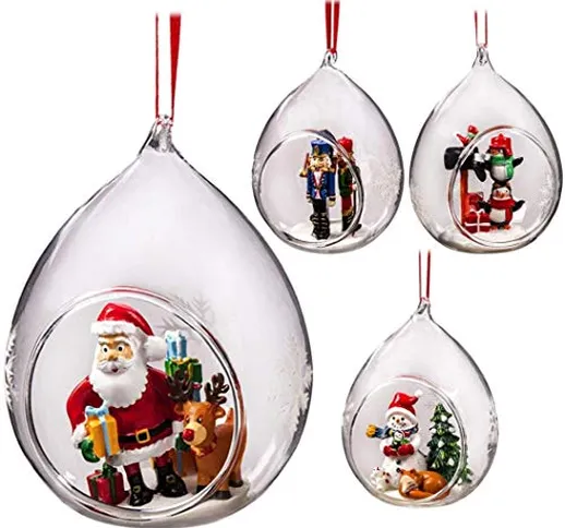 Vlou - Set di 4 palline di Natale fatte a mano, 7 cm, decorazioni per albero di Natale tra...