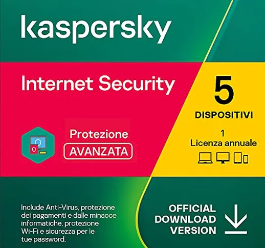 Kaspersky Internet Security 2022 | 5 Dispositivi | 1 Anno | PC / Mac / Android  | Codice d...