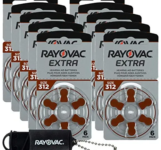 RAYOVAC - 60 batterie per apparecchi acustici Advance Extra 312 PR41 marrone – zinco aria...
