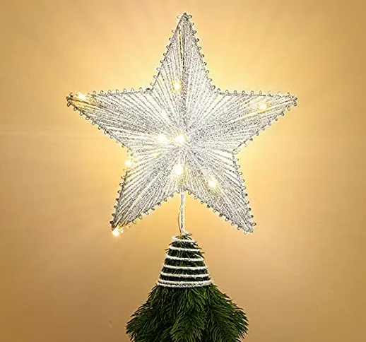 Roylvan Puntale Albero di Natale a Forma Stellare con Illuminazione Luci LED a Batteria, D...