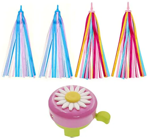 JZK 2 Paia Stelle filanti Nappe Nastri per Manubrio Bici Bambina, e Campanello Rosa per Bi...