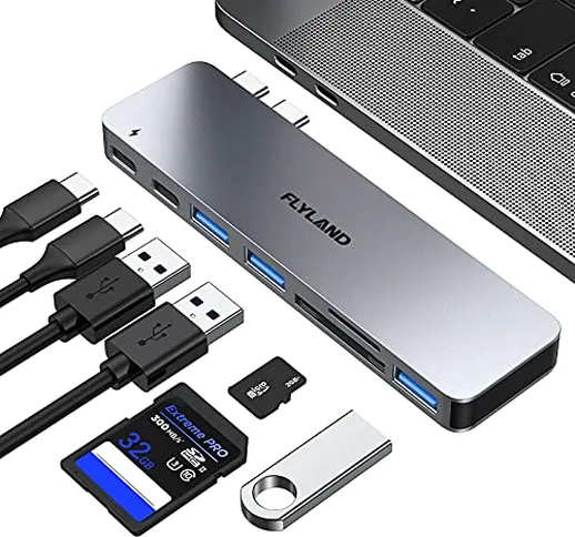 FLYLAND Hub USB C, adattatore per MacBook con Thunderbolt 3, porta USB C, 3 porte USB 3.0,...