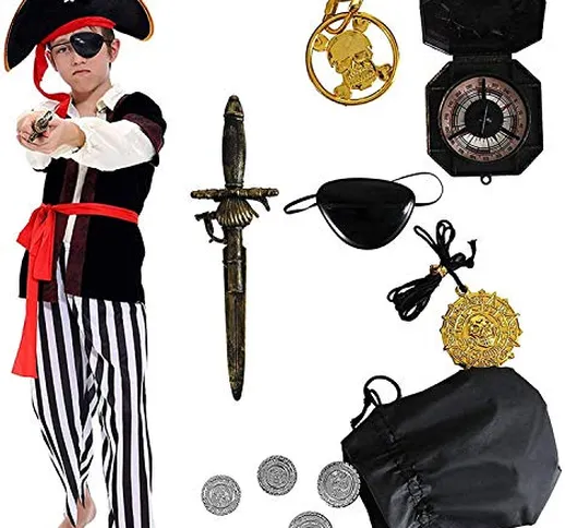 Tacobear Costume Pirata Bambino con Accessori Pirata Eyepatch pugnale Bussola Borsa orecch...