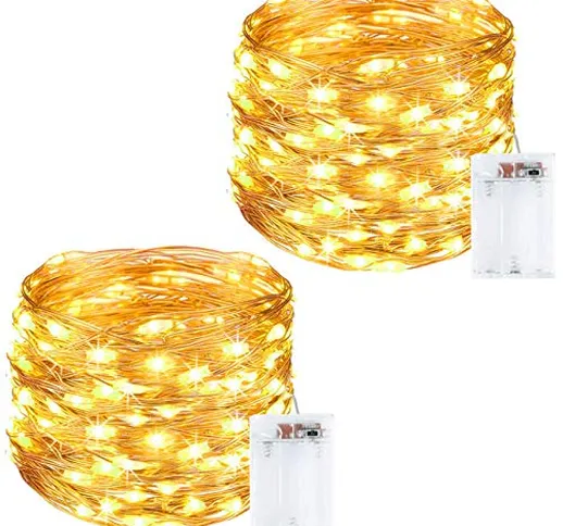 Litogo Luci LED Batteria [2 Pezzi], [Timer] Catena Luminosa 10m 100 LED Filo Rame Ghirland...