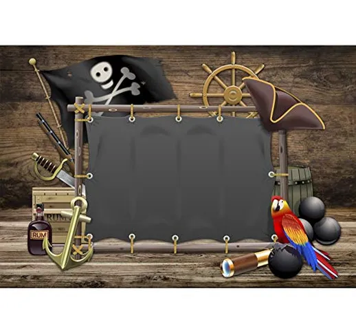 YongFoto 3x2m Vinile fondale sfondi foto Scena dei pirati Jolly Roger Bandiera nera Tavola...