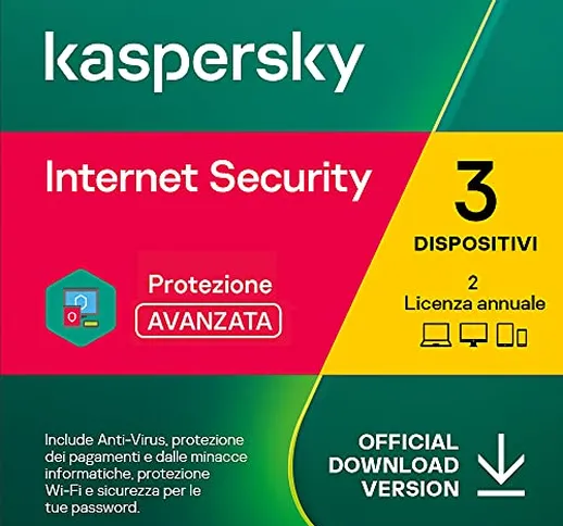 Kaspersky Internet Security 2022 | 3 Dispositivi | 2 Anni | PC / Mac / Android  | Codice d...