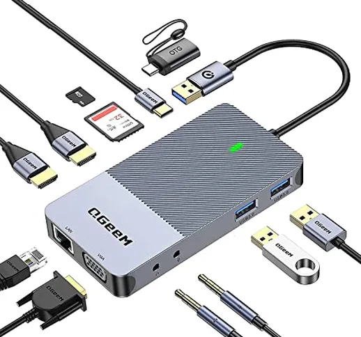 Docking Station, QGeeM USB C Hub 3.0 a Adattatore Dual HDMI VGA, Docking Station USB C Con...
