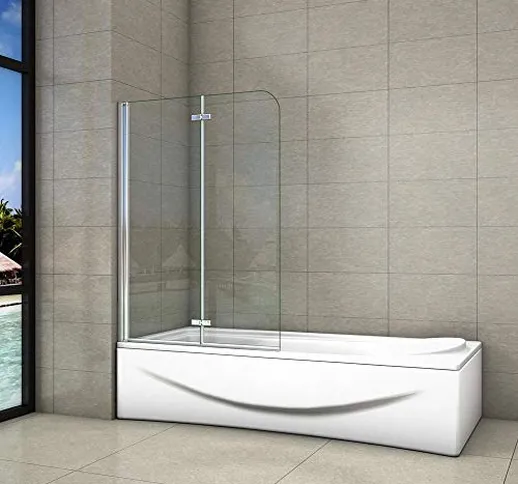 Aica 90x140cm box doccia sopravasca parete per vasca mobile 180°cristallo trasparente 6mm