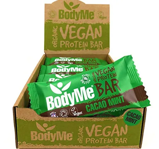 BodyMe Barrette Proteiche Vegan Bio | Crudo Cacao Menta | 12 x 60g Barretta Proteica | Sen...