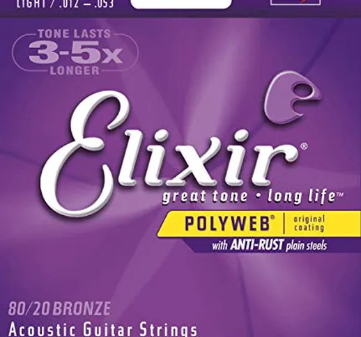Elixir 11050 Muta Composta da 6 Corde per Chitarra Acustica, Light, Rivestimento Polyweb