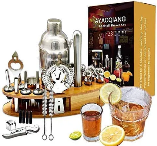AYAOQIANG Set Cocktail 23 Pezzi, Shaker Cocktail Kit da Barman Professionale in Acciaio In...