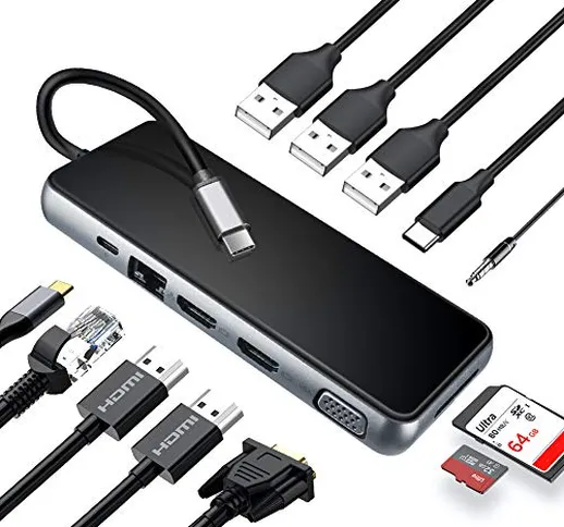 Miden Docking Station Hub USB C 12-in-1 Adattatore di Tipo C Triplo Display con Dual 4K HD...