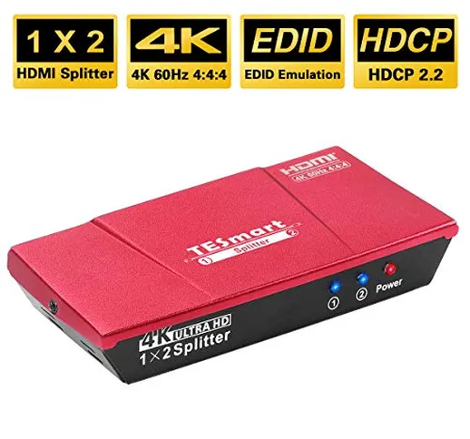 TESmart 1x2 HDMI Splitter 4K HDMI Powered 1 in 2 Out HDMI Splitter Dual Monitor Duplicazio...