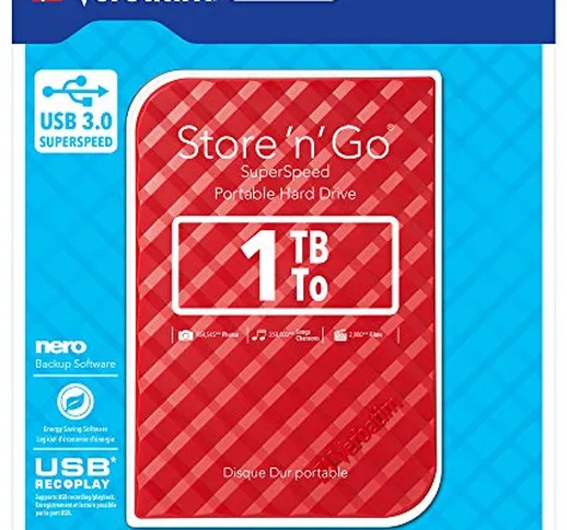 Verbatim 947967 Hard-Disk Esterno USB 3.0 da 1 TB, Rosso
