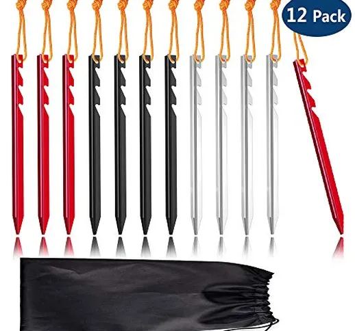 GeeRic 12PCS Pioli per Tende, 18 CM Picchetti per Tenda da Campeggio in Alluminio Ultraleg...