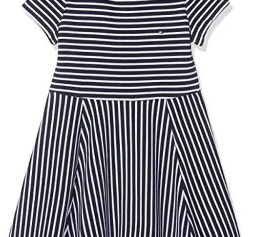 Calvin Klein Stripe Knit Skater Dress Vestito, Blu (Black Iris/Bright White 002), 10 (Tagl...