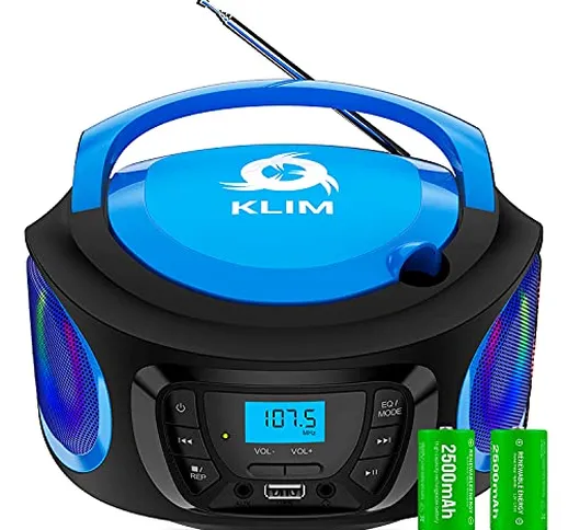 Stereo Portatile KLIM Boombox – Radio portatile FM, lettore cd, Bluetooth, MP3, USB, AUX +...
