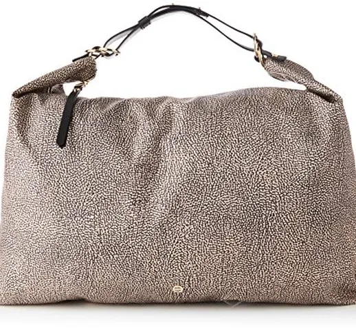 Borbonese Hobo Extra Large, Borsa a Tracolla Donna, Marrone (Op Naturale/Nero), 57x37x2 cm...