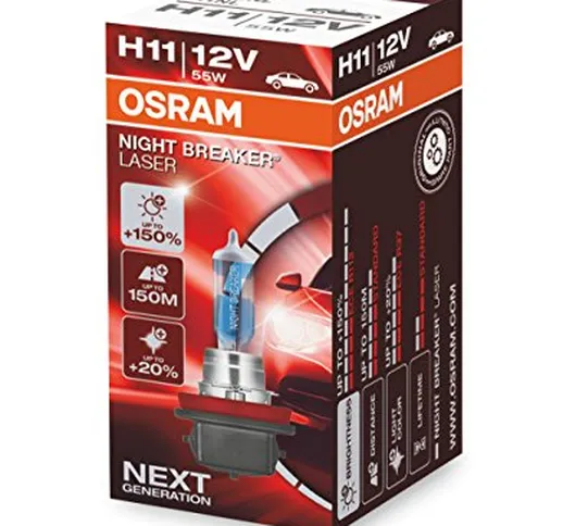 OSRAM NIGHT BREAKER® LASER H11, next generation, +150% di luce, lampada da proiettore alog...