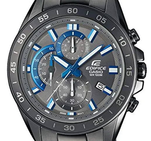 Casio EDIFICE Orologio, Robusta Cassa, 10 BAR, Nero/Azzurro, Uomo con Cinturino in Acciaio...