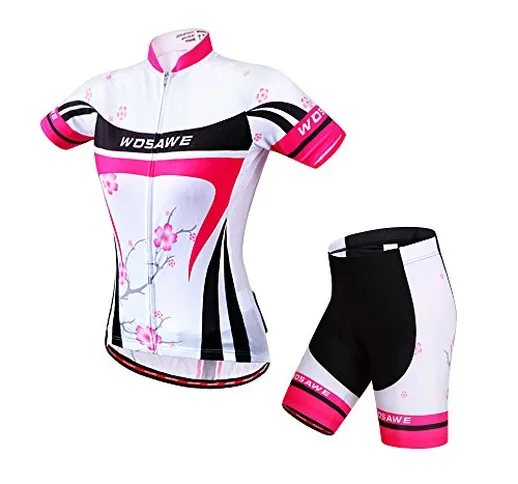 WOSAWE - Maglia da Ciclismo a Maniche Corte e Pantaloncini Imbottiti in Gel 4D, Abbigliame...