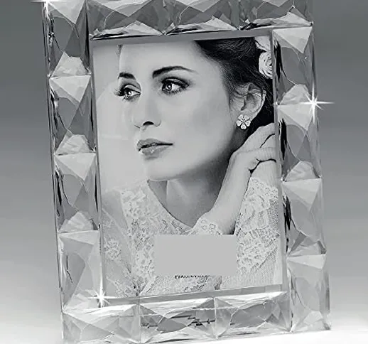 MAZZOLA LUCE Cornice portafoto da Tavolo Elegante Vetro Cristallo Trasparente sfaccettato...