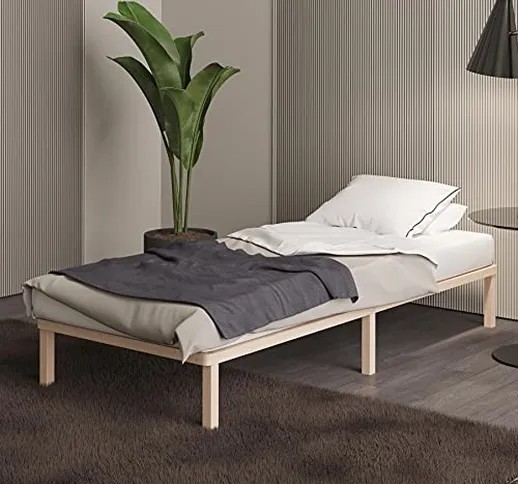 Doghe Letto Singolo Completamente In Legno 120x200 cm - Rete A Doghe In Legno Con Gambe E...