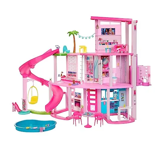 Barbie - Casa dei Sogni di Barbie, playset casa delle bambole con piscina, scivolo a 3 pia...