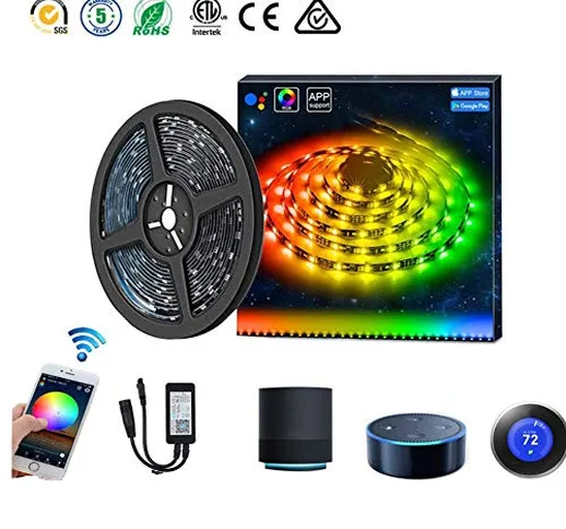 Striscia LED Smart WiFi, 16mt / 5m SMD5050 300leds DC12V, funziona con Amazon Alexa Echo,...