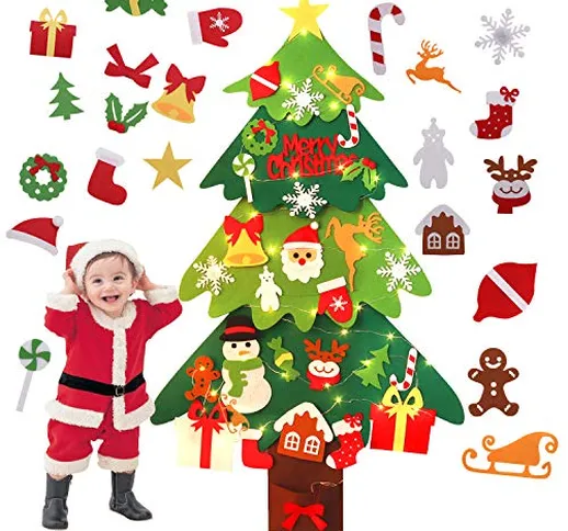 Bageek 30PCS DIY Albero di Natale in Feltro con LED Luci Natale per Regali per Bambini Nat...