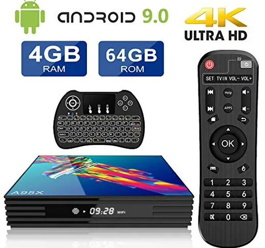 Android TV Box 9.0 A95X 4G RAM+64G ROM 4K TV Box Android RK3318 Quad-core Cortex-A53 WiFi...