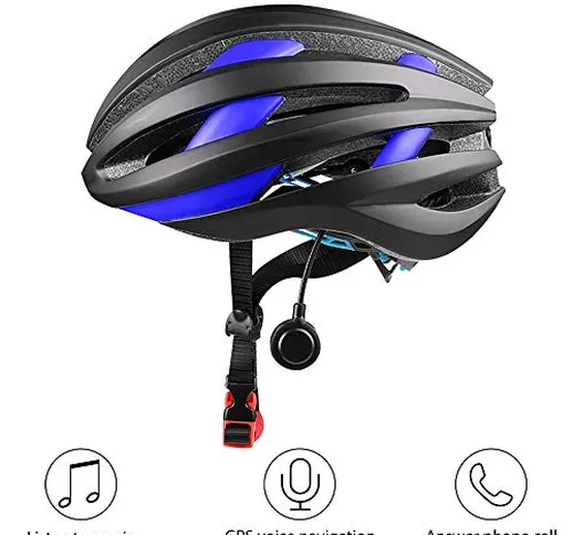 LKJCZ Casco Ciclico per Adulti, Casco Regolabile in Bicicletta Bluetooth, Casco Smart Bici...