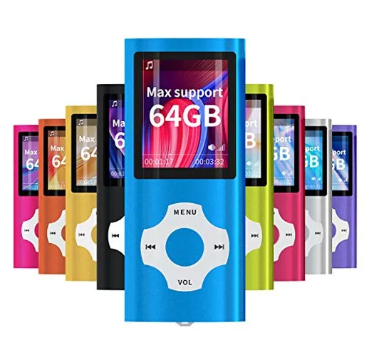 Mymahdi lettore portatile MP3 / MP4, blu scuro con schermo da 1,8 pollici e slot per sched...