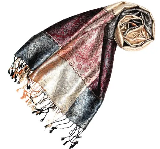 LORENZO CANA panno lusso sciarpa Pashmina Sciarpa tessuto 100% seta 70 x 190 cm Jacquard P...