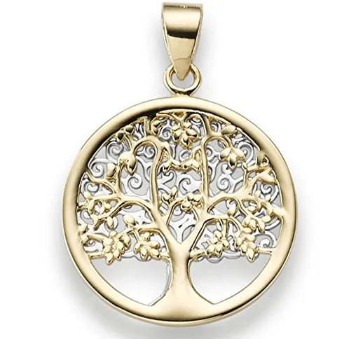 Collana con amuleto dell’albero della vita, ciondolo di giada, in oro 585 giallo e bianco....