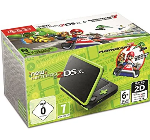 Nintendo New 2DS XL- Konsole Schwarz / Apfelgrün + Mario Kart 7