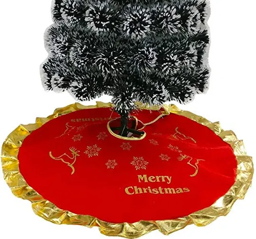 CHICIEVE Gonna Albero di Natale,con Bordo Increspato Dorato,Motivo Merry Christmas e Fiocc...