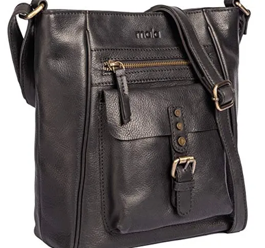 Mala Leather Borsa a tracolla in pelle di alta qualità, colore nero, 7169