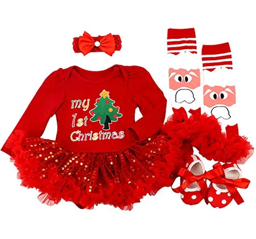BabyPreg Neonate Il Mio Primo Natale Babbo Costume del Partito del Vestito 4PCS (6-9 Mesi,...