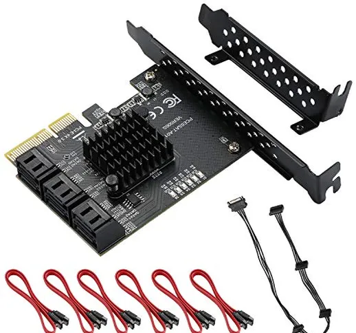 MZHOU Scheda PCIe Sata X4 di Espansione a 6 Porte, Chip ASM1166 a 6 Porte, Supporta 6 Disp...