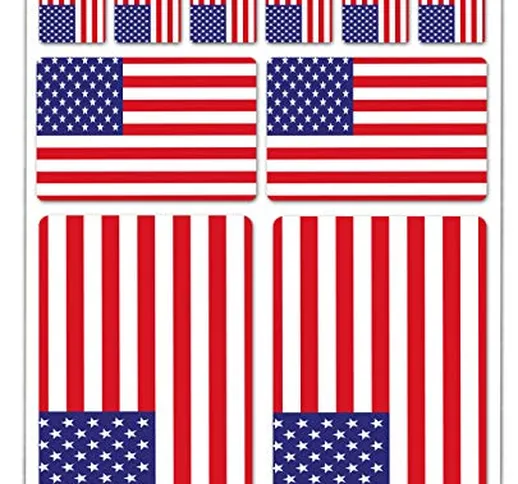 Biomar Labs® 10 x PVC Adesivi Set Stickers Bandiera Nazionale Americana USA Stati Uniti d'...