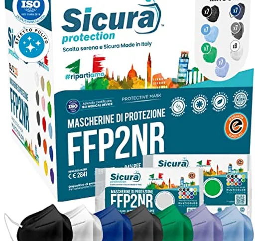 50 Mascherine FFP2 certificate CE colorate Made in Italy BFE ≥99% Mix 7 Colori Nero, Bianc...