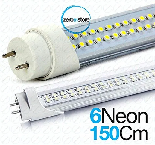 6 NEON LED 150 CM LUCE BIANCA TUBO FLAFONIERA L081 Store - LED RISPARMIO ENERGETICO SMD 15...