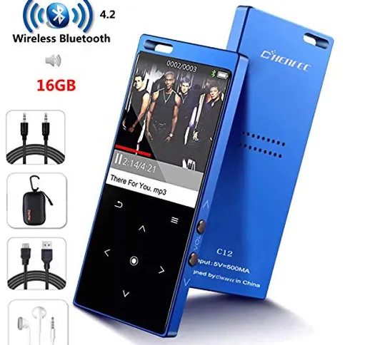 Lettore MP3 portatile con Bluetooth 16Gb Lossless Hi-Fi Music Player con pulsante touch/sc...