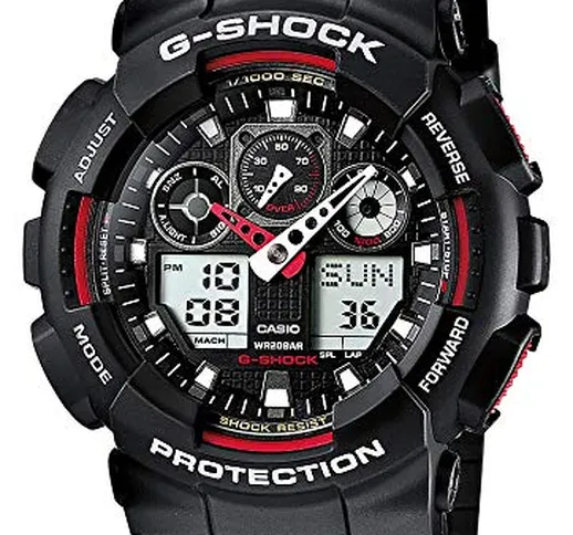 Casio G-SHOCK Orologio 20 BAR, Rosso/Nero, Analogico - Digitale, Uomo, GA-100-1A4ER