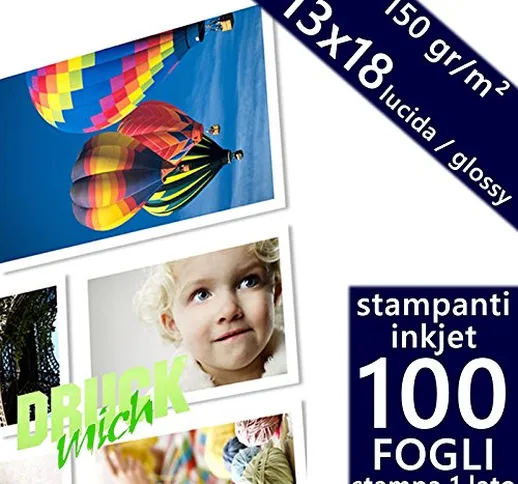 Confezione 100 fogli Carta fotografica 13x18 Premium Foto Glossy lucida 150 gr. per Stampa...