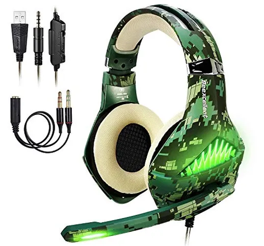 Cuffie Gaming per PS4, ShinePick Cuffie da Gioco con 3.5mm Jack LED e Microfono Insonorizz...